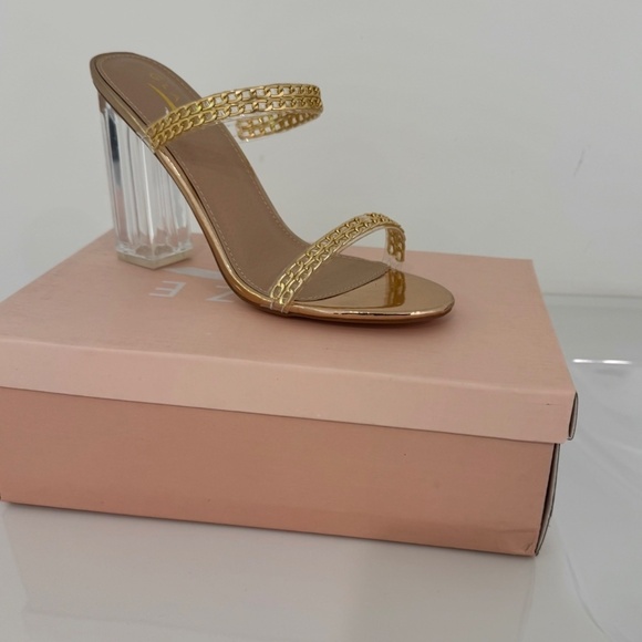 Glaze Element-2 Rose Gold Chain Strap Clear Heel Sandals Women’s Size 7 NWB - Picture 4 of 4